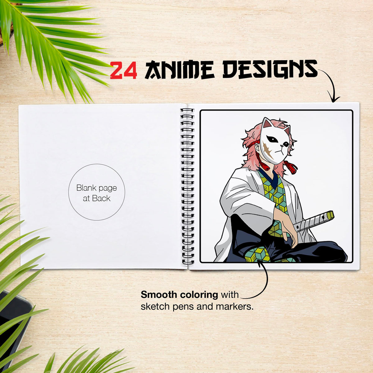 The Crafthives Anime Coloring Book Volume 1 | 24 Anime Character Designs | Smooth Coloring Pages for Sketch Pens & Markers | Spiral Bound Creative Art Book for Kids Teens Adults
