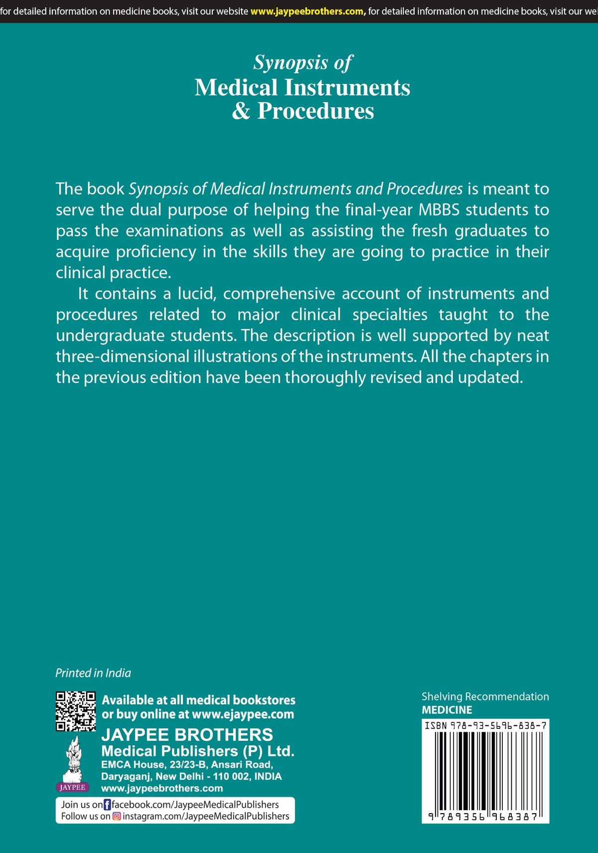 Synopsis of Medical Instruments & Procedures, 4/E for Final Year MBBS Students | Surgery, Medicine, ENT, Obs and Gyne, Ophthalmology, Anesthesia Instruments with 3D Illustrations: 1
