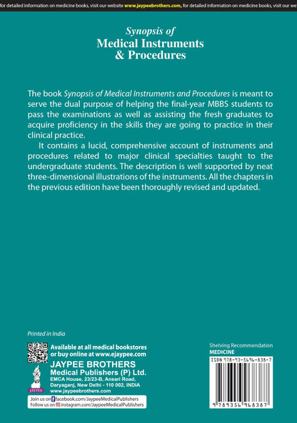 Synopsis of Medical Instruments & Procedures, 4/E for Final Year MBBS Students | Surgery, Medicine, ENT, Obs and Gyne, Ophthalmology, Anesthesia Instruments with 3D Illustrations: 1