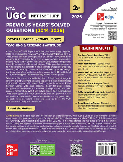 UGC NET Paper 1 2026 Previous Years' Solved Papers (2014-2026) | 7000+ Questions (3000 in book + 4000 online with June 2026) | Arpita Karwa | 13 Years PYQs: Unit-wise and Topic-wise detailed solutions