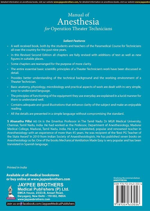 Manual of Anesthesia for Operation Theater Technicians, 2/E for OT Technician and Paramedical Students | Anesthetic Machine, Airway Management, Monitors, IV Cannulation and CPR