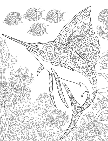 Ocean Adult Colouring Book for Peace & Relaxation | Underwater Scenes, Sea Creatures, and Marine Magic for Mindful Creativity and Stress Relief