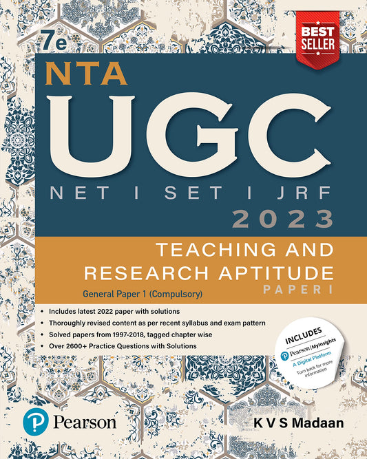 NTA UGC NET /SET/JRF Paper 1, Teaching and Research Aptitude – 2023, Includes latest 2022 paper and 2600+ Practice Questions with Solutions | Includes NEP - 2020| 7th Edition - By Pearson 