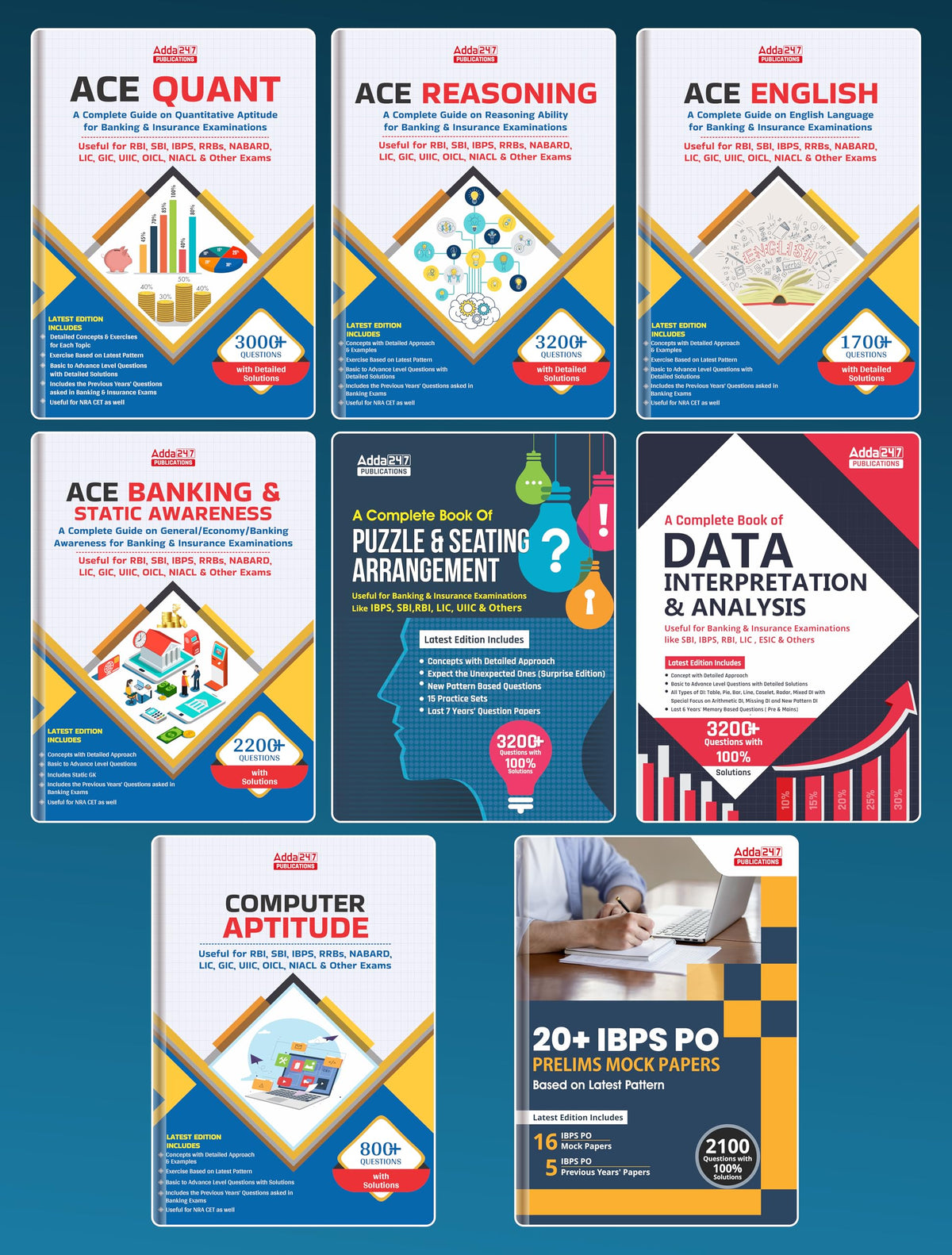 Study Package For IBPS/ SBI/ RRB / RBI Bank Clerk / Po Prelims & Mains & All Banking Exams Set of 8 Books (English Printed Edition) By Adda247 Adda247 Publications
