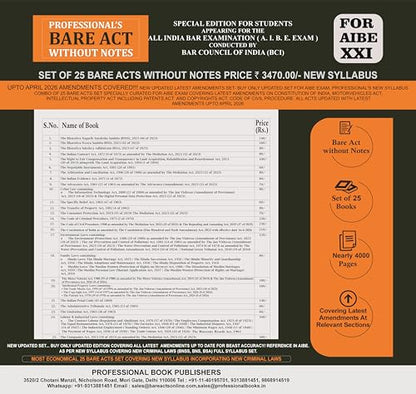 PROFESSIONAL'S AIBE Exam 25 Bare Acts Set without Notes as per New Syllabus, Complete Set of 25 Books Combo as per Bar Council of India Guidelines ... Criminal Laws & Full Syllabus Economy Edition