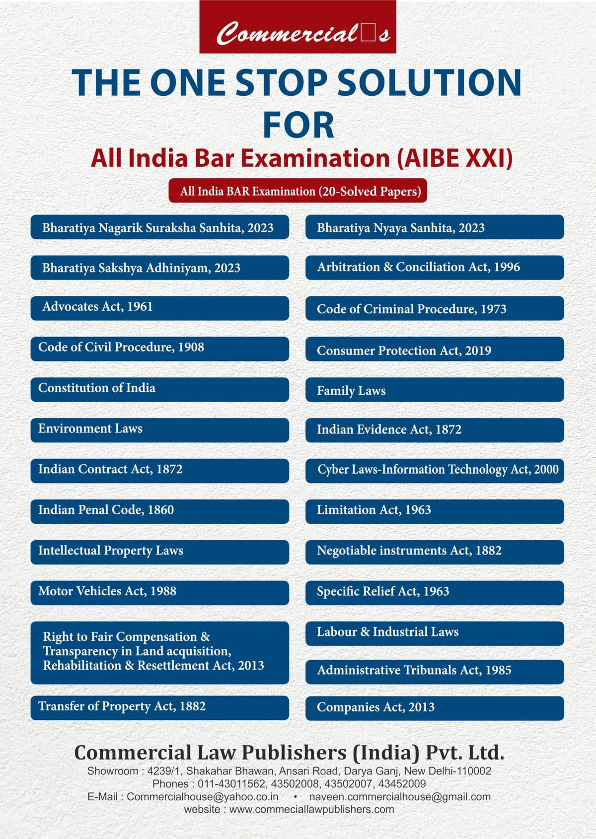 AIBE 25 Bare Acts , 2026 Edition for AIBE Exam XXI with Solved Paper