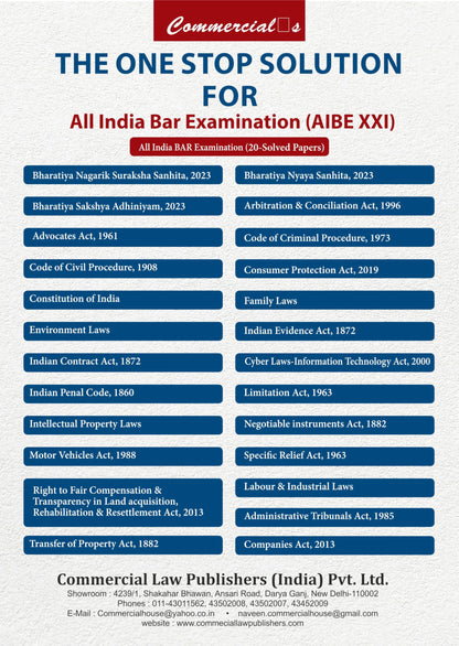 AIBE 25 Bare Acts , 2026 Edition for AIBE Exam XXI with Solved Paper