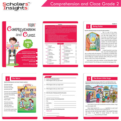 Scholars Insights Comprehension and Cloze Grade 2 - Enrichment Exercises for Reading, Comprehension, Vocabulary, and Grammar Skill Development with Self-Assessment Sheets
