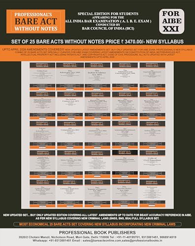 PROFESSIONAL'S AIBE Exam 25 Bare Acts Set without Notes as per New Syllabus, Complete Set of 25 Books Combo as per Bar Council of India Guidelines ... Criminal Laws & Full Syllabus Economy Edition