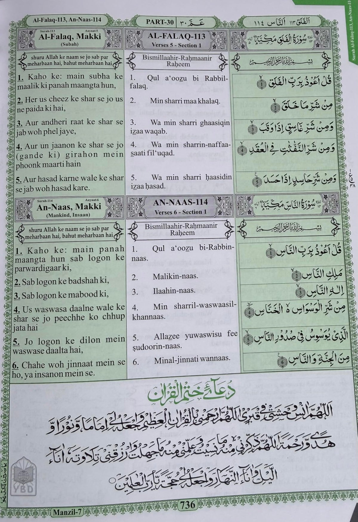 The Holy Quran Urdu Translation in Roman Script | With Free Bookmarks