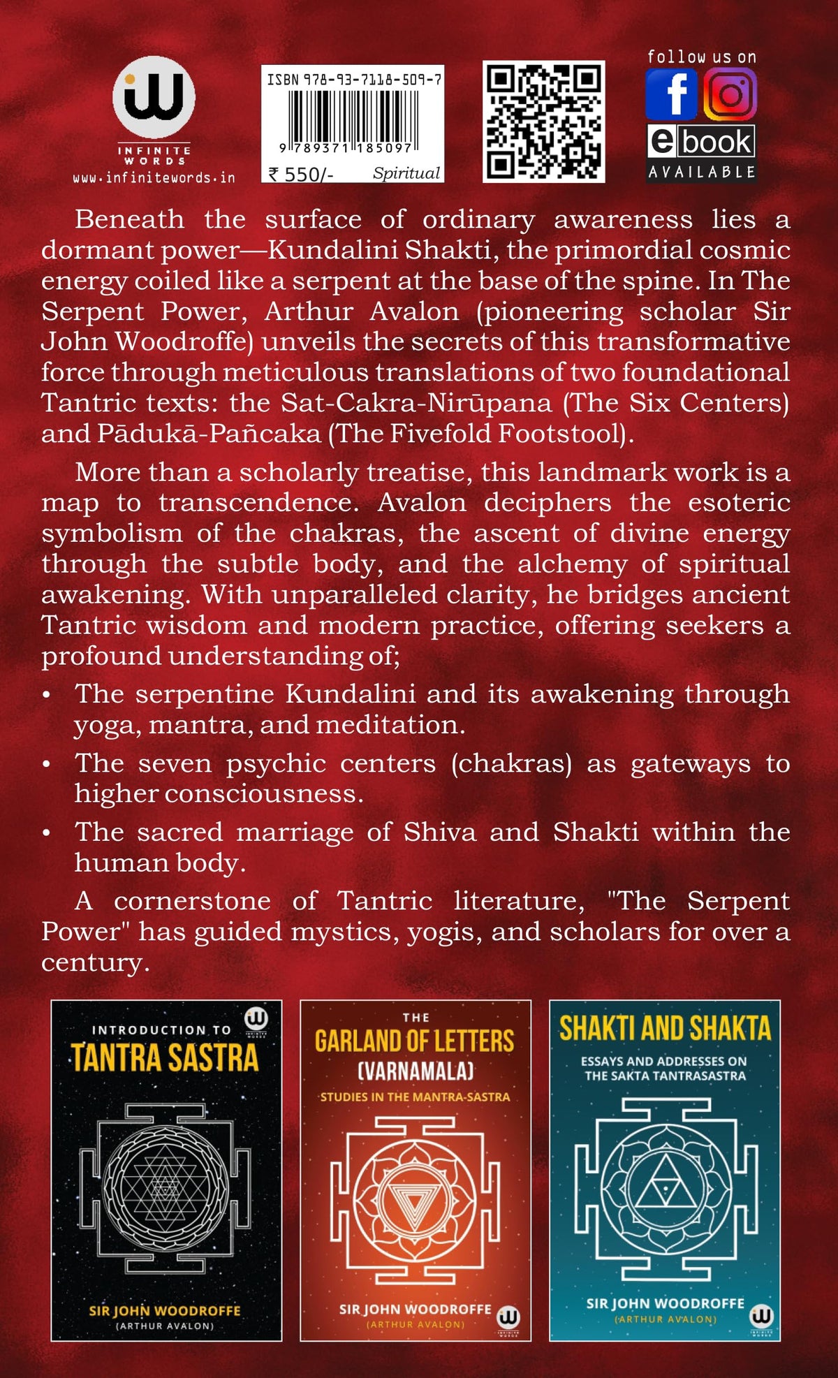 The Serpent Power | The Secrets Of Tantrik And Shaktik Yoga | Introduction To Tantra Sastra | The Garland of Letters | Studies in the Mantra-Sastra ... Bhairav Vigyan Prayog Prabhav Siddhi |