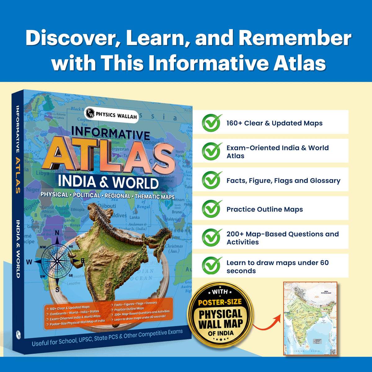 PW Informative Atlas - India & World | Physical, Political, Regional & Thematic Maps | For School Students, UPSC, State PSC & Other Competitive Exams | English Edition with Detailed Maps | Atlas Book