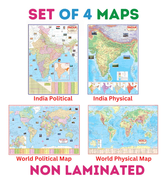 India and World Both Political And Physical Map | Set of 4 Maps | Size 70×100 cm | Useful for UPSC and other competitive exam preparation