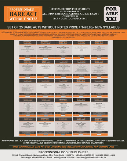 PROFESSIONAL'S AIBE Exam 25 Bare Acts Set without Notes as per New Syllabus, Complete Set of 25 Books Combo as per Bar Council of India Guidelines ... Criminal Laws & Full Syllabus Economy Edition