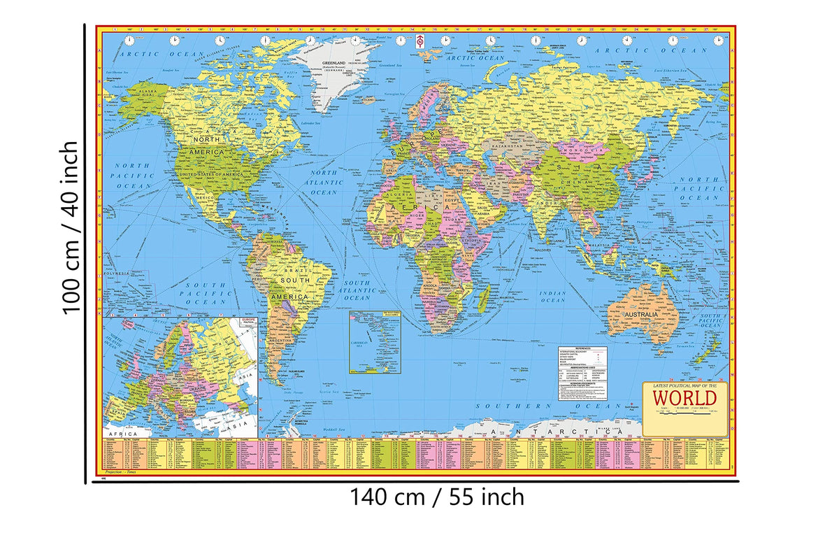 World Political Map | 140 cm x 100 cm | Laminated | Extra Large Size | World Map
