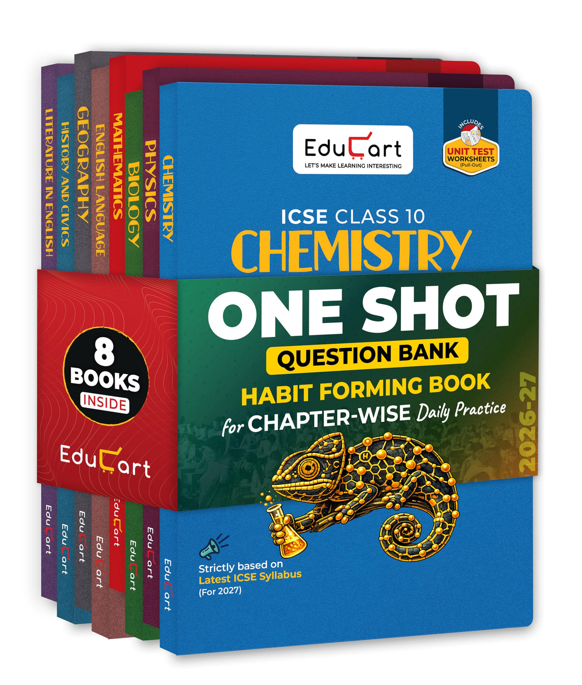 Educart ICSE Class 10 One Shot Question Bank 2027 (Set of 8 Books) | Physics, Chemistry, Maths, Biology, English 1 & 2, Geography, History & Civics | 2026–27 Exam