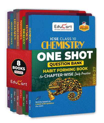 Educart ICSE Class 10 One Shot Question Bank 2027 (Set of 8 Books) | Physics, Chemistry, Maths, Biology, English 1 & 2, Geography, History & Civics | 2026–27 Exam