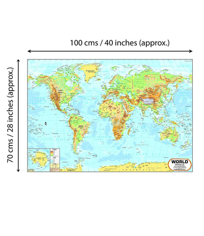 World Map : PHYSICAL (70 x 100 cm)- Laminated