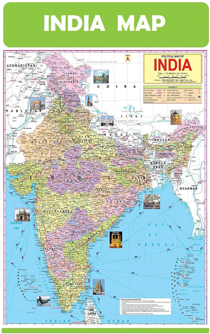 Kerala Map, India & World 47x65 cm (19x26 Inch) Mega Size (3 Charts) - Laminated Early Learning Education Wall Picture Chart | Kerala State, India and World Political Map