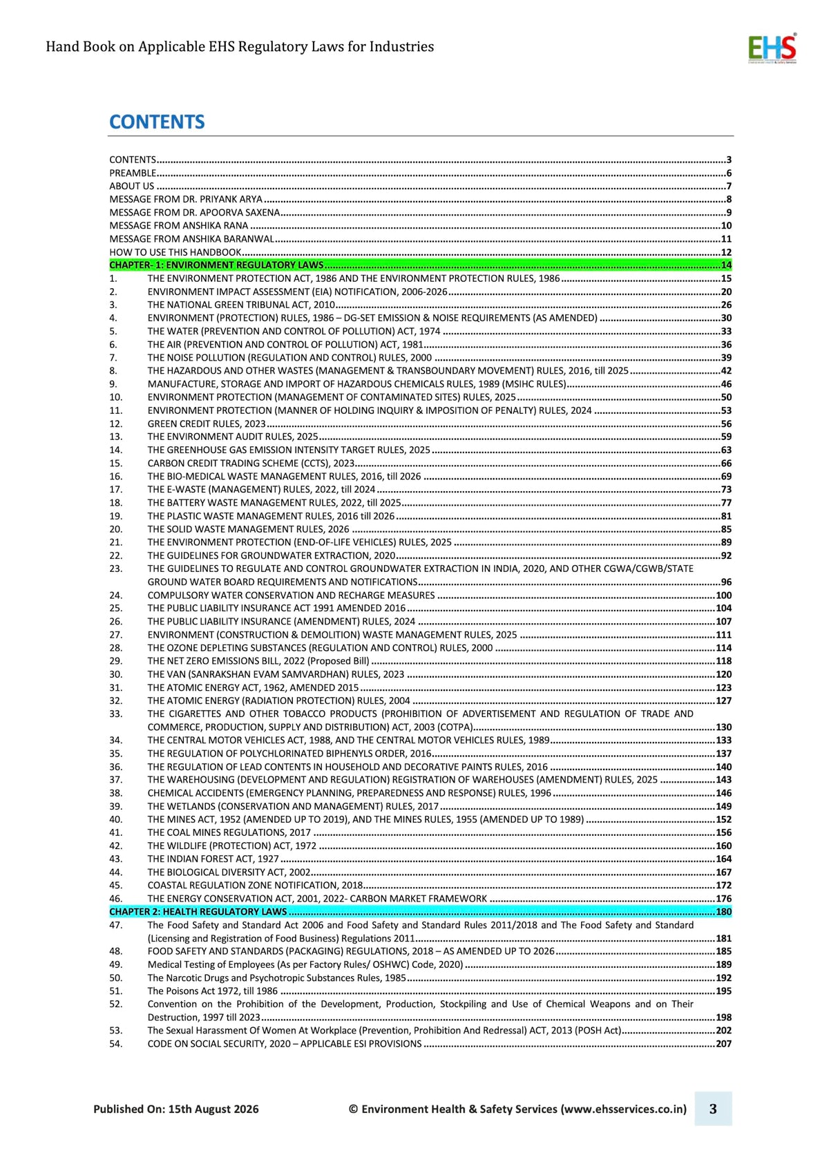 Handbook on Applicable EHS Regulatory Laws for Industries