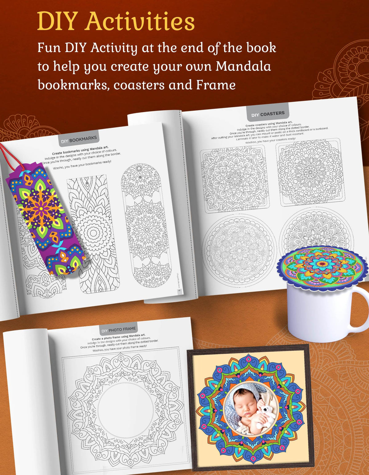 Mandala Colouring Books for Adults & Teens | Relieve Stress & Boost Creativity | 93 Bold & Easy Mandala Designs with DIY Activity Sheet | Coloring reference with QR code | Set of 3