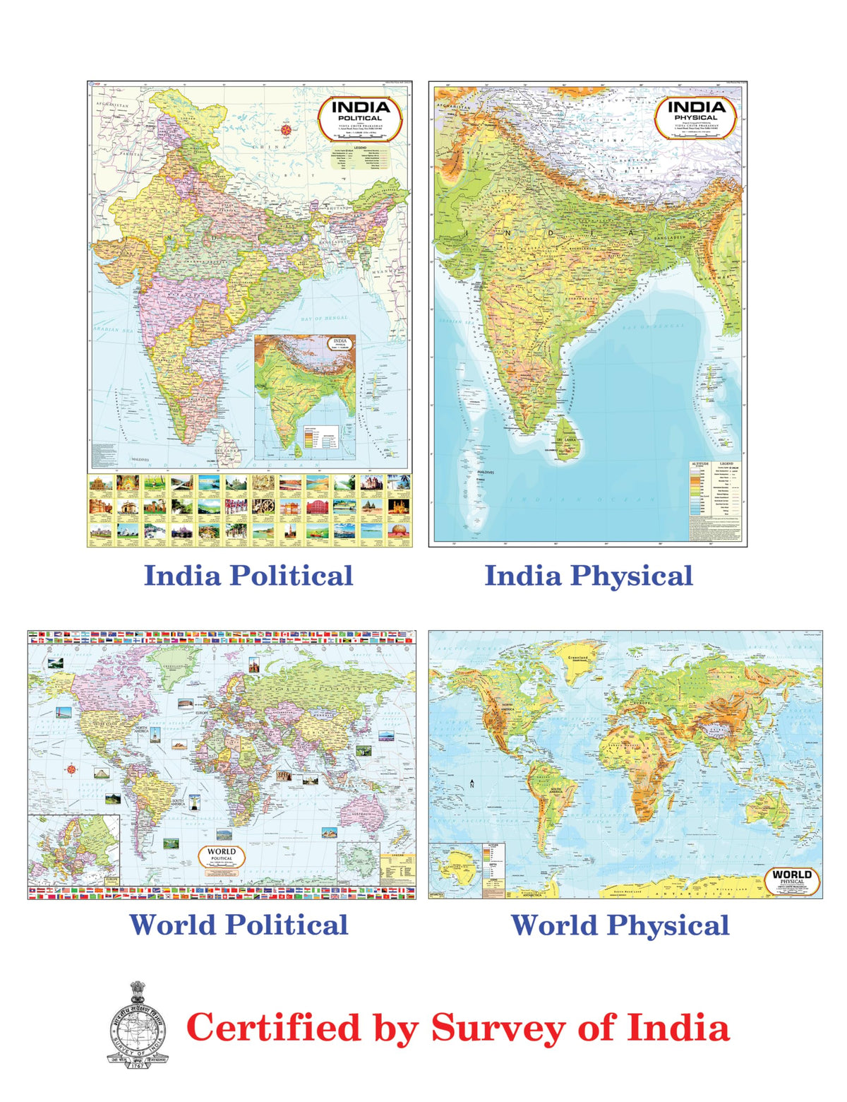 Complete Laminated Set of UPSC Maps & Charts | Set of 11 | India & World Map ( Both Political & Physical ) with Constitution of India, Constitutional ... Economy, Maths Formula & Geography terms