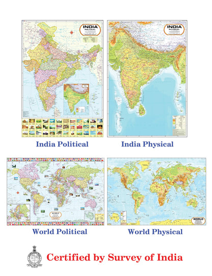 Complete Laminated Set of UPSC Maps & Charts | Set of 11 | India & World Map ( Both Political & Physical ) with Constitution of India, Constitutional ... Economy, Maths Formula & Geography terms