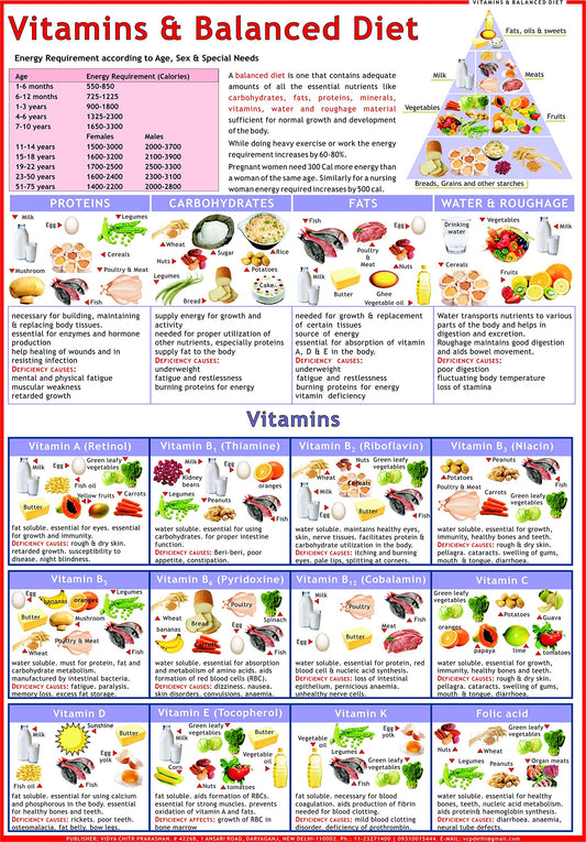 Balanced Diet & Vitamin Chart - Laminated ( 50 x 70 cm )