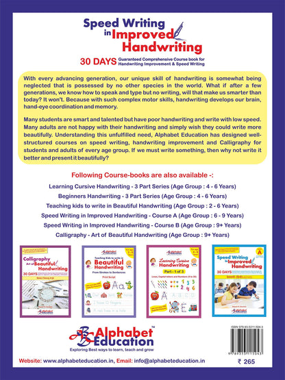 Speed Writing In Improved Handwriting - Cursive writing - Book A (For Age 6-9 Years) - Cursive handwriting practice book