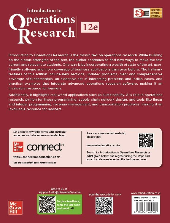 Introduction to Operations Research | 12 Edition | Frederick S. Hillier, Gerald J. Lieberman, Bodhibrata Nag and Preetam Basu
