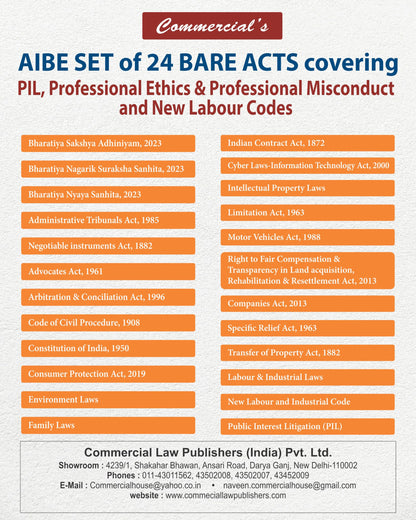 AIBE 24 bare Acts set , 2027 Edition for AIBE XXII covering PIL, Professional Ethics & Professional Misconduct and New Labour Codes