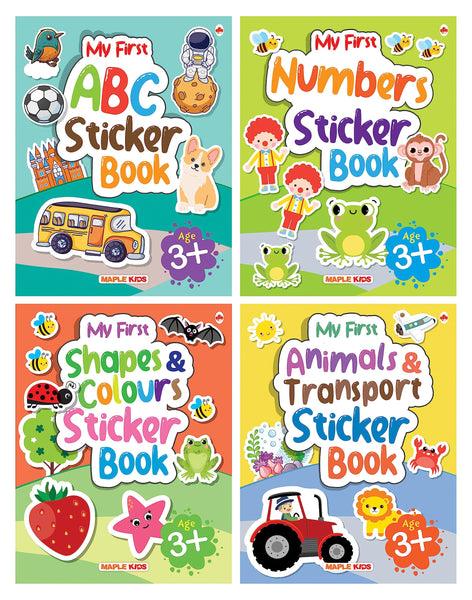 My First Sticker Books - Alphabet, Numbers, Shapes and Colours, Animals and Transport (Set of 4 Books)