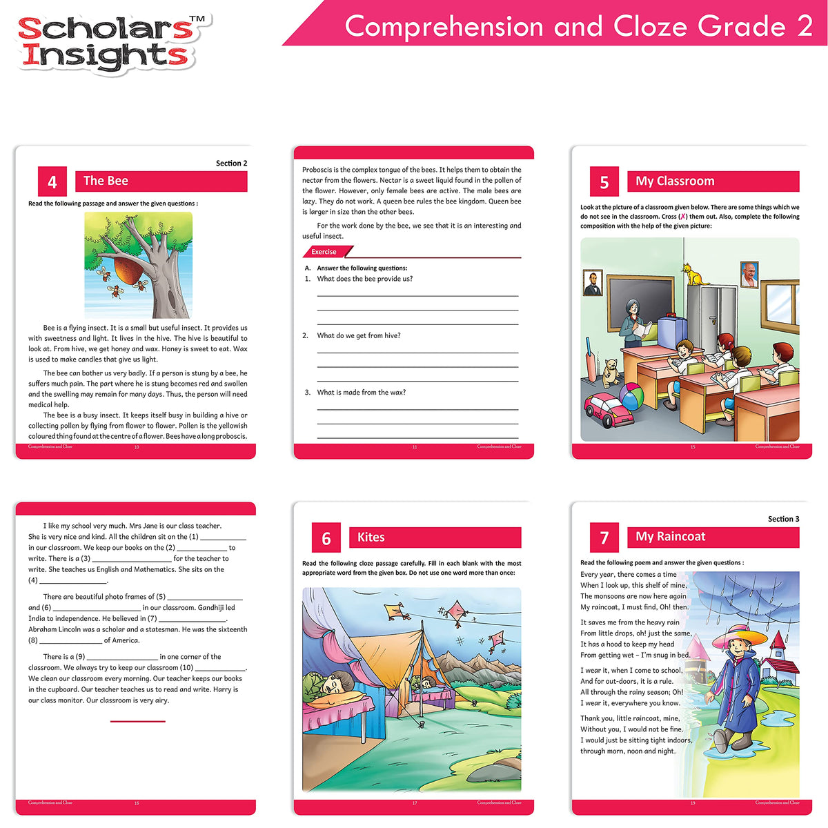 Scholars Insights Comprehension and Cloze Grade 2 - Enrichment Exercises for Reading, Comprehension, Vocabulary, and Grammar Skill Development with Self-Assessment Sheets
