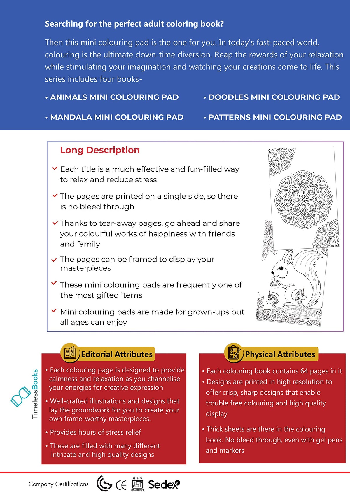 Set of 4 Mini Adult Colouring Pads including Patterns, Mandala, Doodles & Animals (mandala coloring book)