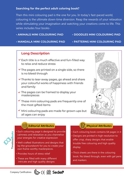 Set of 4 Mini Adult Colouring Pads including Patterns, Mandala, Doodles & Animals (mandala coloring book)
