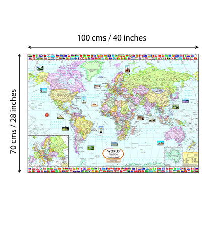 India Map & World Map Combo | LAMINATED | Size : 70 X 100 cm | India Map | World Map | Tear-Resistant, Waterproof, Adhesive Back Strips
