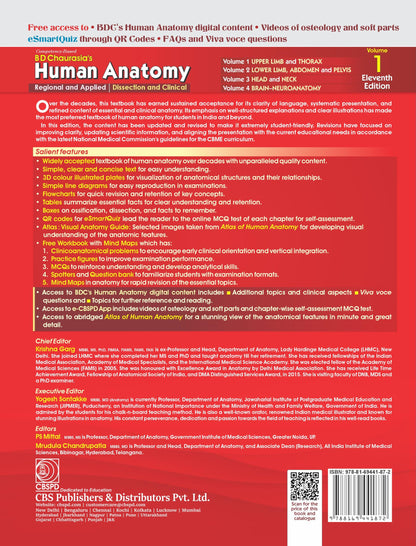 B D Chaurasia's Human Anatomy, Vol. 1, 11th Edition | Regional and Applied Dissection and Clinical : Upper Limb and Thorax with Free Workbook and Mind Maps (PB 2027)