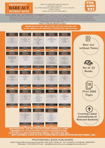 NEW SYLLABUS PROFESSIONAL'S AIBE 23 Bare Acts set without Notes, Set of 23 Books Combo as per Bar Council of India Guidelines covering New Criminal Laws/ Latest amendments- Economy Edition