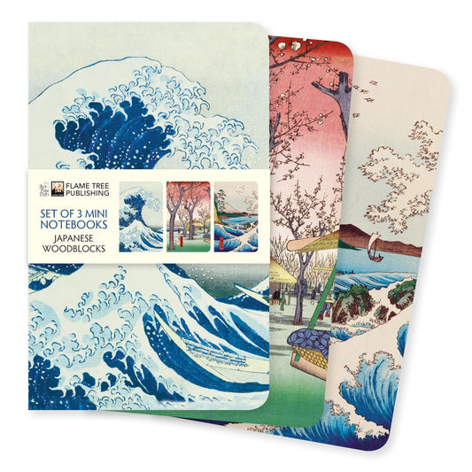 Flame Tree Gift Japanese Woodblocks Set Of 3 Mini Notebooks (Mini Notebook Collections), 64 Pages
