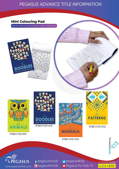 Set of 4 Mini Adult Colouring Pads including Patterns, Mandala, Doodles & Animals (mandala coloring book)