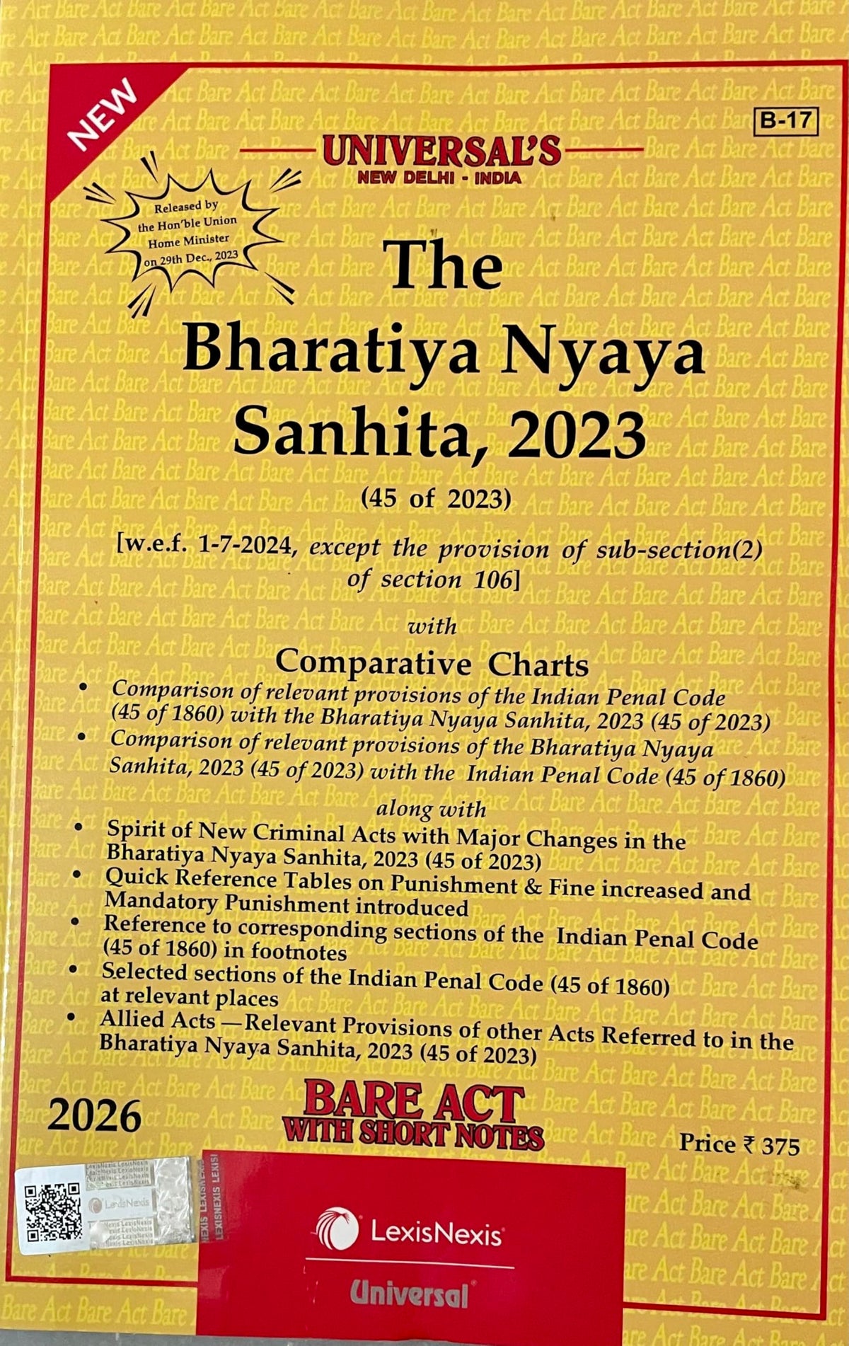Universal Bhartiya Nyaya Sanhita BNS 2026 Bare act latest edition