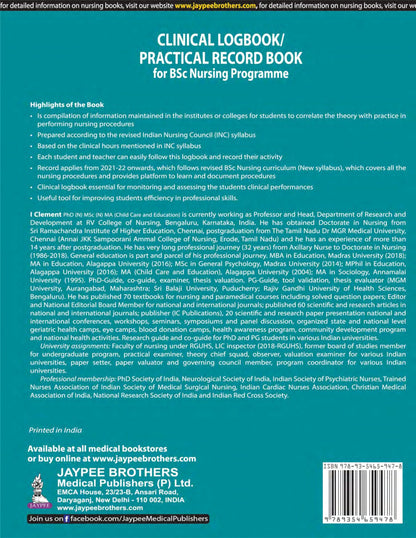 Clinical Logbook/Practical Record Book for BSc Nursing Programme by I. Clement | Complete Clinical Record Book as per Revised INC Syllabus for BSc Nursing Students, All 8 Semesters (4-Year Programme)