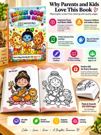 Indian Gods Coloring Book for Kids |120 GSM Thick Pages I Premium Quality Illustrations | Hindu God Colouring Book | 11x8.5 inch | Age 5-15+ Years