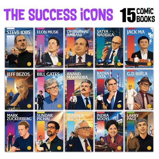 The Success Icons – English | 15 Kids Comics Books Set | Inspiring Biographies of Ratan Tata, G.D. Birla, Anand Mahindra, Dhirubhai Ambani, Bill ... Ma, Larry Page, Indra Nooyi & Satya Nadella