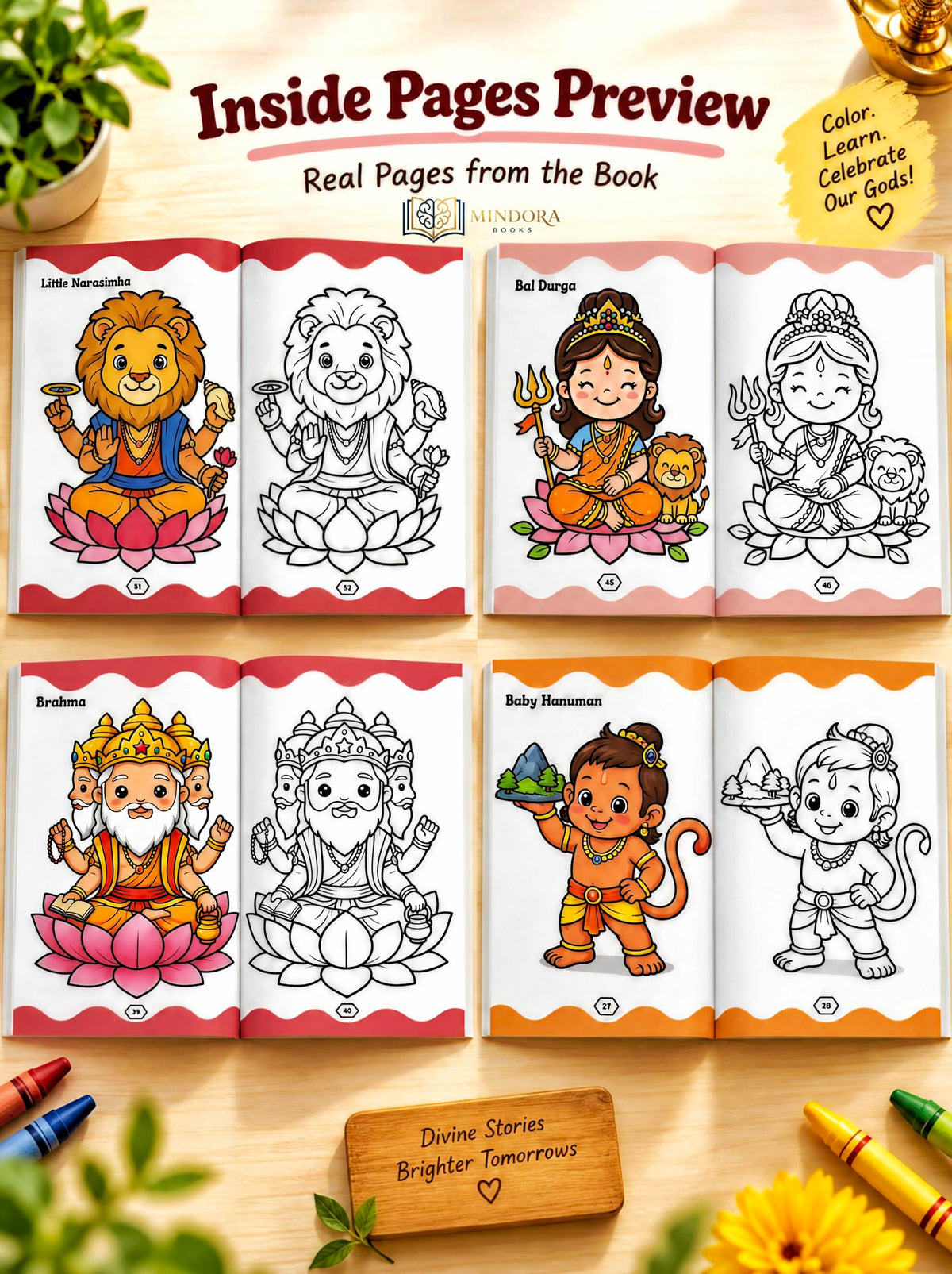 Indian Gods Coloring Book for Kids |120 GSM Thick Pages I Premium Quality Illustrations | Hindu God Colouring Book | 11x8.5 inch | Age 5-15+ Years