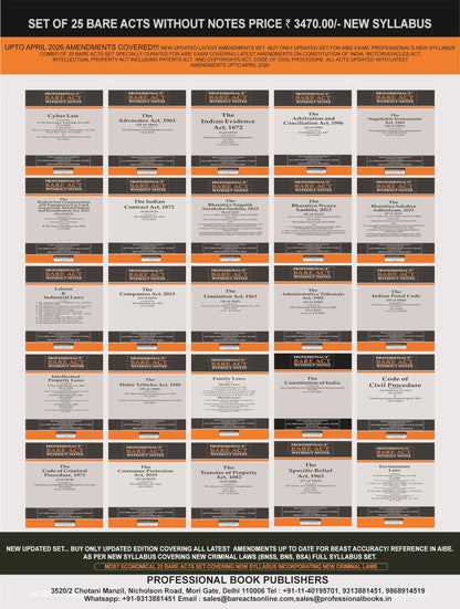 PROFESSIONAL'S AIBE Exam 25 Bare Acts Set without Notes as per New Syllabus, Complete Set of 25 Books Combo as per Bar Council of India Guidelines ... Criminal Laws & Full Syllabus Economy Edition