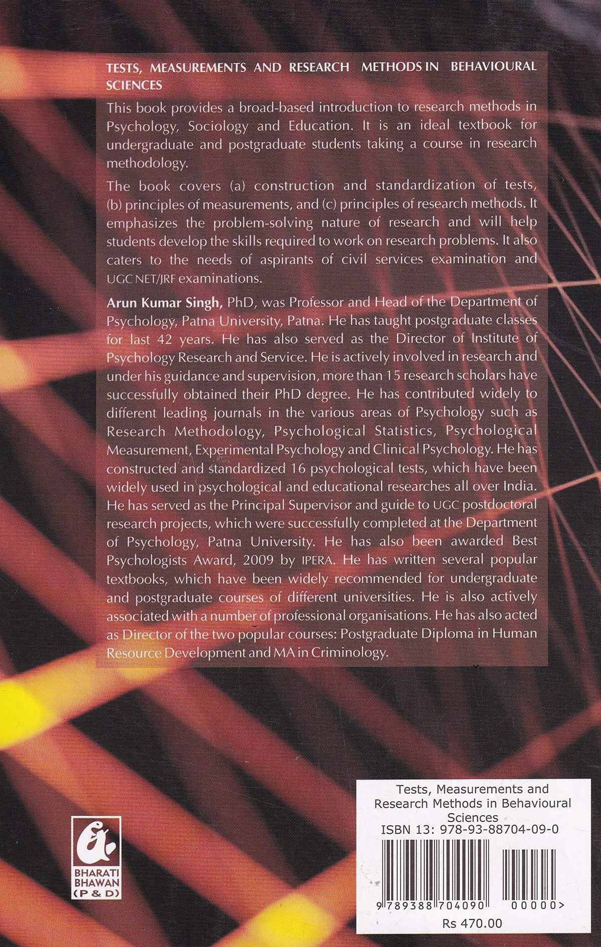 Tests, Measurements And Research In Behavioural Sciences - by A K Singh (2024-25 Examination)